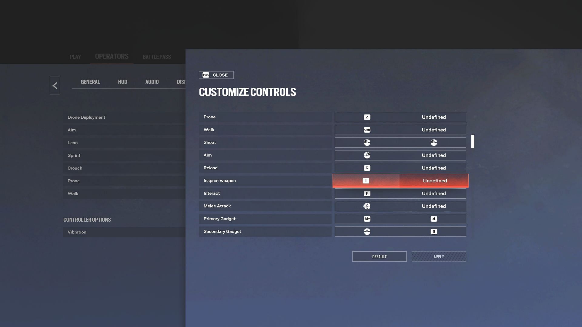 Keybind to inspect weapon in Rainbow Six Siege X (Image via Sportskeeda Gaming || Ubisoft)